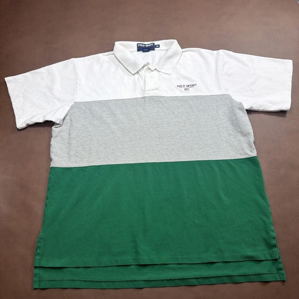 Vintage 90s Polo Ralph Lauren FLAG Colorblock Striped Polo Shirt Mens 2XL XXL